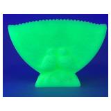 Fenton Green Glass Bowl with Birds and Foliage