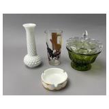 Group Lot: Hobnail Vase, Tumbler, Bowl, Ashtray