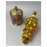 Iridescent Glass Container & Amber Grape Bottle