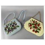 Floral Needlepoint Handbags, Pair