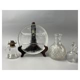 Glass Serving Set with Wooden Stand
