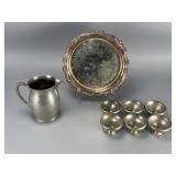 Pewter Serving Set w/ Pitcher, Tray, Cups