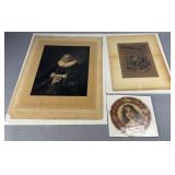 Group of Three Artworks Including Portrait