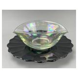 Iridescent Glass Bowl and Black Plate