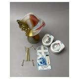 Art Glass Vase and Funeral Home Thermometer