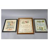 Framed Embroidered Textile Wall Hangings