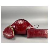 Set of Three Red Eel Skin Leather Accessories