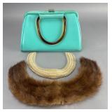 JR Florida Turquoise Handbag & Fur Collars