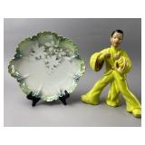 R.S. Prussia Floral Plate and Figurine