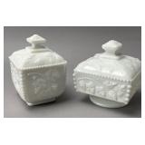 JAD Milk Glass Covered Containers Grapevine Relief