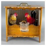 Wooden Birdcage with Artificial Chickens