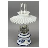 Ceramic Oil Lamp with Fluted Glass Shade
