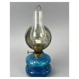 Blue Glass Oil Lamp with Metal Reflector
