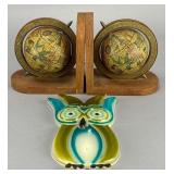 Globe Bookends w/ Owl Glass Figurine