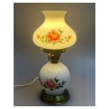 Vintage Oil Lamp, Hand-Painted Pink Roses