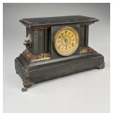 Antique Mantle Clock Faux Black Slate & Marble