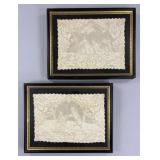 2 Framed Antique Lace Panels with Young Lovers