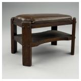 Antique Arts & Crafts Oak & Leather Footstool