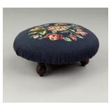 Late Victorian Round Needlepoint Footstool