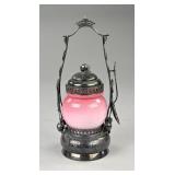 Antique Victorian Pink Satin Glass Pickle Caster