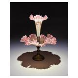 Victorian Enameled Pink Satin Glass Epergne