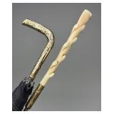 2 Antique Umbrellas Gold Filled & Antler