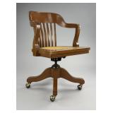 Oak Swivel Desk Chair with Cane Seat