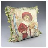 Edwardian "We Go Halves" Child w Pony Litho Pillow