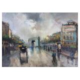 Impressionistic Oil Painting Parisian Street Scene