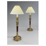 Pair of Empire Style Brass & Enamel Table Lamps