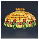 Early 20th C. Hanging Leaded Stained Glass Lamp