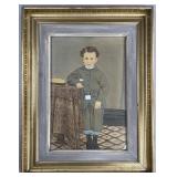 19th C. Folk Art Portrait Painting of Boy