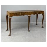 Baker Queen Anne Console Burled Wood Table