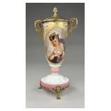 Late 19th C. Painted Bristol Glass Mantle Urn