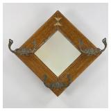 Late Victorian Oak Hall Mirror w Hat & Coat Hooks
