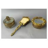 Gold-Tone Metal and Glass Vanity Set