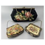 Three Floral Handbags with Metal Chain Straps