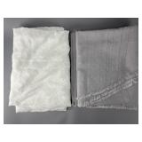 Round Grey Tablecloth and Floral White Curtains