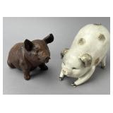 Pair of Pig Figures, Wood and Ceramic
