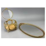 Gold-Tone Mirror and Display Box