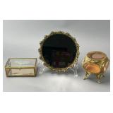 2 Metal Decorative Boxes & Mirror Tray