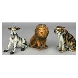 Ceramic Animal Figurines: Zebra, Lion, Tiger