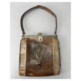 Leather Handbag with Floral Motif
