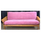 Wooden Futon with Pink Fabric Cushion