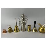 6 Metal Bells and Candlestick Holder