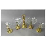 Brass and Glass Candlestick and Bowl Set
