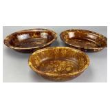 Set of Three Marbled Ceramic Bowls, 10 inches long