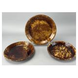 Set of Three Mottled Brown Ceramic Plates