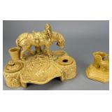 Yellowware Horse and Rooster Holder Set, 18