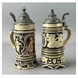 Pair of Ceramic Beer Steins with Pewter Lids